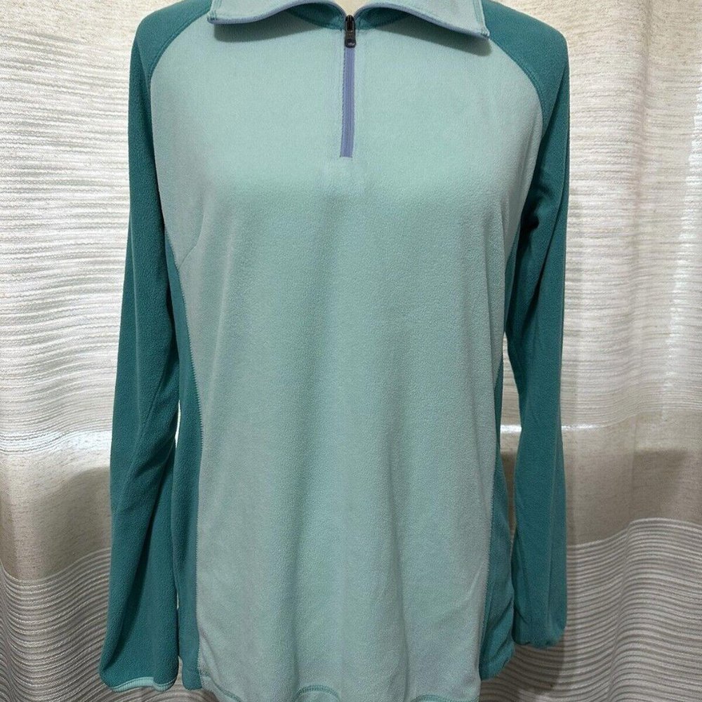 Columbia Women’s Sz L Pull Over Fleece Quarter Zip Up Sweatshirt Blue Aquamarine